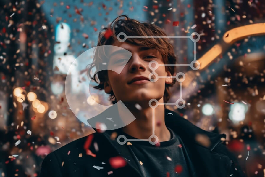 Intra Συλλεκτικό Ξύλινο Παζλ Plywood  4mm - Εορταστική εικόνα ενός νεαρού άνδρα σε μια πολυσύχναστη οδό της πόλης Σε Ξύλινο Κουτί - Διαστάσεις Puzzle: 10x10 cm – 25 κομμάτια