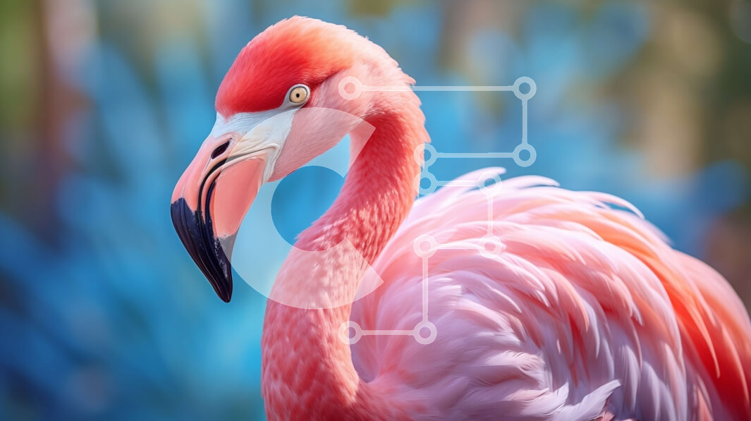 Intra Συλλεκτικό Ξύλινο Παζλ Plywood  4mm - Ροζ φλαμίνγκο σε μπλε φόντο Σε Ξύλινο Κουτί - Διαστάσεις: 10x10 cm – 25 κομμάτια