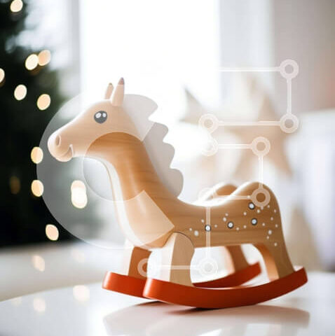 Intra Συλλεκτικό Ξύλινο Παζλ Plywood  4mm - Ξύλινο κουνιστό άλογο στο τραπέζι με το χριστουγεννιάτικο δέντρο Σε Ξύλινο Κουτί - Διαστάσεις Puzzle: 10x10 cm – 25 κομμάτια - Image 1