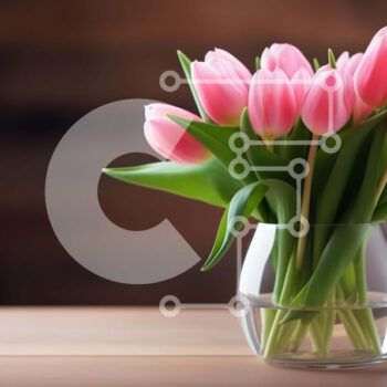 Intra Συλλεκτικό Ξύλινο Παζλ Plywood  4mm - Φρέσκες ροζ τουλίπες σε διαφανές γυάλινο βάζο σε ξύλινο τραπέζι Σε Ξύλινο Κουτί - Διαστάσεις: 10x10 cm – 25 κομμάτια - Image 1