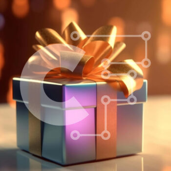 Intra Συλλεκτικό Ξύλινο Παζλ Plywood  4mm - Ασημένιο κουτί δώρου με πορτοκαλί κορδέλα στο τραπέζι με πολύχρωμα φωτάκια Σε Ξύλινο Κουτί - Διαστάσεις Puzzle: 10x10 cm – 25 κομμάτια - Image 1