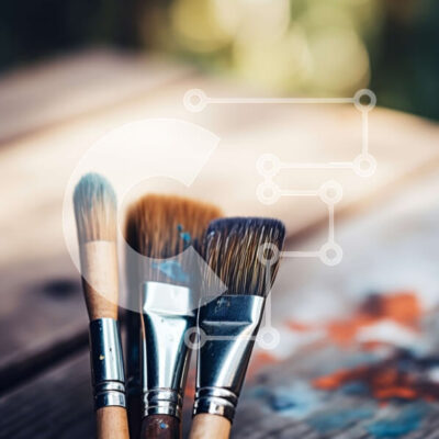 Intra Συλλεκτικό Ξύλινο Παζλ Plywood  4mm - Πινέλα ζωγραφικής σε ξύλινο τραπέζι με σημεία βαφής Σε Ξύλινο Κουτί - Διαστάσεις Puzzle: 10x10 cm – 25 κομμάτια - Image 1