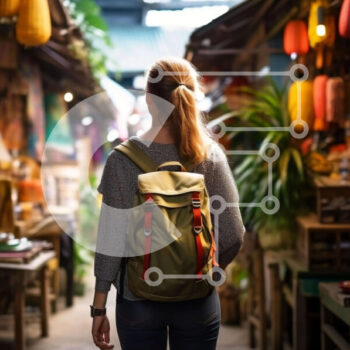 Intra Συλλεκτικό Ξύλινο Παζλ Plywood  4mm - Γυναίκα που εξερευνά το σοκάκι της αγοράς με το σακίδιο Σε Ξύλινο Κουτί - Διαστάσεις Puzzle: 10x10 cm – 25 κομμάτια - Image 1