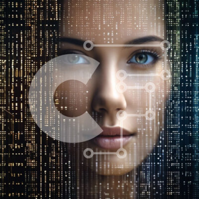 Intra Συλλεκτικό Ξύλινο Παζλ Plywood  4mm - Αφηρημένη ψηφιακή τέχνη: Γυναικείο πρόσωπο με φόντο δυαδικού κώδικα Σε Ξύλινο Κουτί - Διαστάσεις Puzzle: 10x10 cm – 25 κομμάτια - Image 1