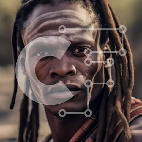 Intra Συλλεκτικό Ξύλινο Παζλ Plywood  4mm - Πορτρέτο ενός άνδρα με Dreadlocks και Tribal Tattoo στο πρόσωπο Σε Ξύλινο Κουτί - Διαστάσεις Puzzle: 10x10 cm – 25 κομμάτια - Image 1