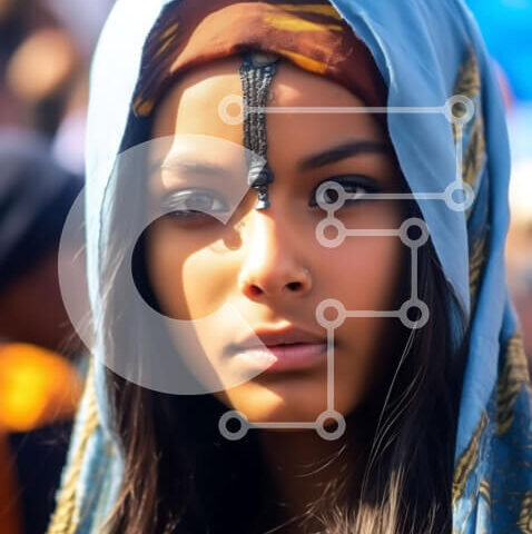 Intra Συλλεκτικό Ξύλινο Παζλ Plywood 4mm - Όμορφη εικόνα μιας γυναίκας που φορά μια μπλε μαντίλα και κοσμήματα Σε Ξύλινο Κουτί - Διαστάσεις Puzzle: 10x10 cm – 25 κομμάτια - Image 1