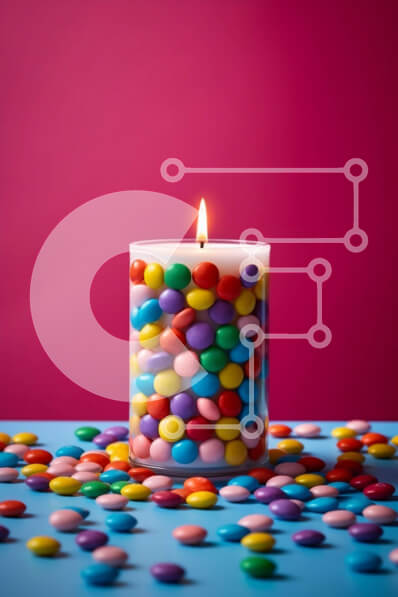 Intra Συλλεκτικό Ξύλινο Παζλ Plywood  4mm - Κερί και πολύχρωμη καραμέλα ψεκάζει σε μπλε επιφάνεια Σε Ξύλινο Κουτί - Διαστάσεις: 10x10 cm – 25 κομμάτια