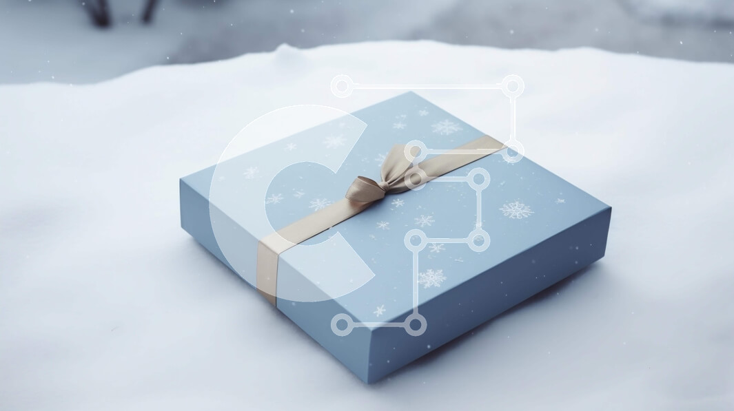 Intra Συλλεκτικό Ξύλινο Παζλ Plywood  4mm - Μπλε κουτί δώρου με νιφάδες χιονιού στο χιόνι Σε Ξύλινο Κουτί - Διαστάσεις: 10x10 cm – 25 κομμάτια