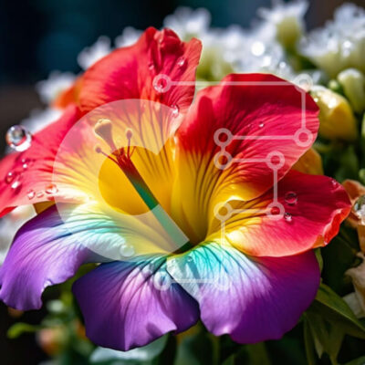 Intra Συλλεκτικό Ξύλινο Παζλ Plywood  4mm - Εκπληκτική εικόνα ενός πολύχρωμου λουλουδιού ιβίσκου με σταγονίδια νερού Σε Ξύλινο Κουτί - Διαστάσεις: 10x10 cm – 25 κομμάτια - Image 1