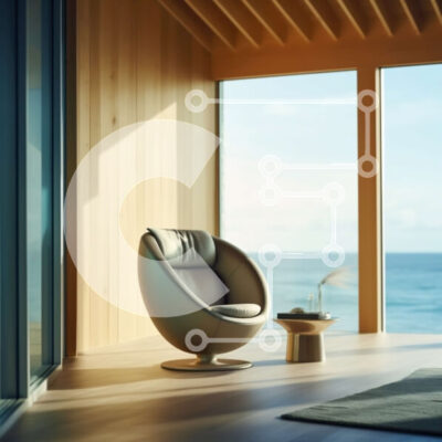 Intra Συλλεκτικό Ξύλινο Παζλ Plywood  4mm - Κομψό σαλόνι με θέα στον ωκεανό και λευκή δερμάτινη καρέκλα Σε Ξύλινο Κουτί - Διαστάσεις Puzzle: 10x10 cm – 25 κομμάτια - Image 1