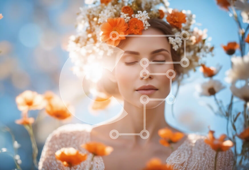 Intra Συλλεκτικό Ξύλινο Παζλ Plywood  4mm - Όμορφη γυναίκα που αντανακλάται στο πεδίο λουλουδιών Σε Ξύλινο Κουτί - Διαστάσεις Puzzle: 10x10 cm – 25 κομμάτια