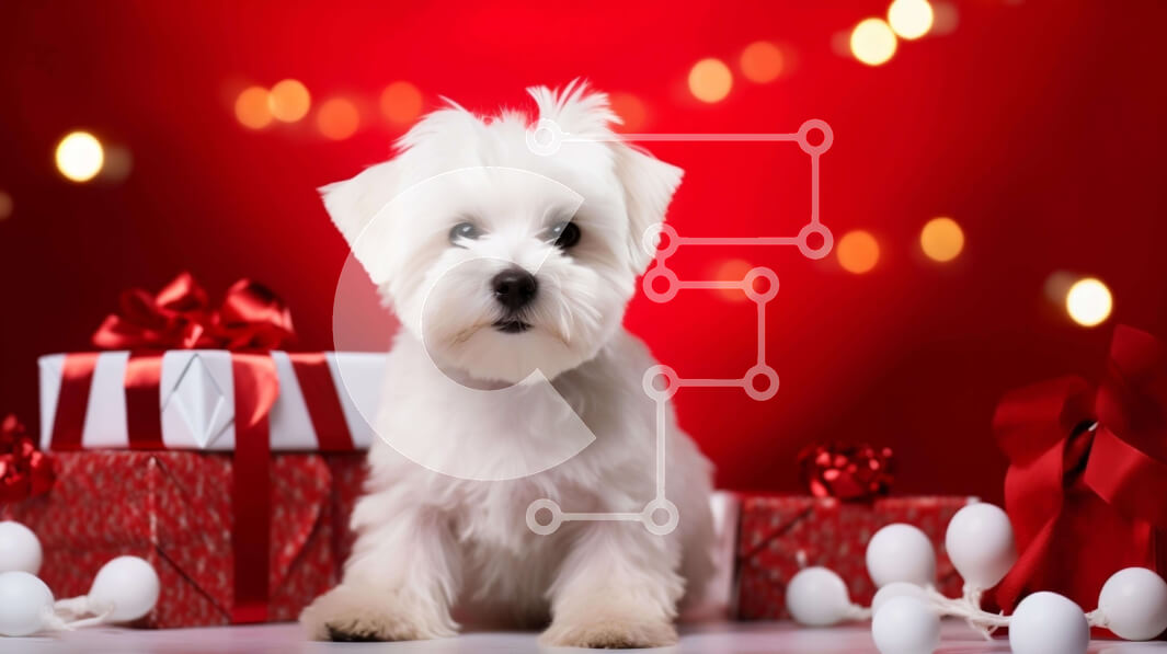 Intra Συλλεκτικό Ξύλινο Παζλ Plywood  4mm - Μικρό λευκό σκυλάκι με κόκκινα και λευκά κουτιά δώρου Σε Ξύλινο Κουτί - Διαστάσεις Puzzle: 10x10 cm – 25 κομμάτια