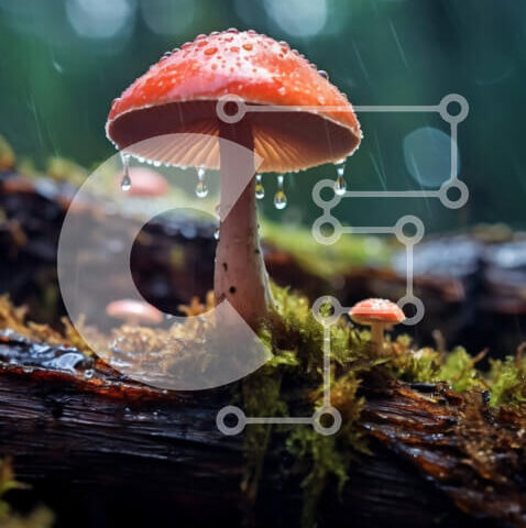 Intra Συλλεκτικό Ξύλινο Παζλ Plywood  4mm - Όμορφη εικόνα κόκκινου μανιταριού με σταγονίδια νερού σε ένα δάσος Σε Ξύλινο Κουτί - Διαστάσεις: 10x10 cm – 25 κομμάτια - Image 1