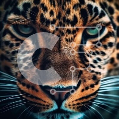 Intra Συλλεκτικό Ξύλινο Παζλ Plywood  4mm - Έντονη κοντινή εικόνα του προσώπου μιας λεοπάρδαλης με αιχμηρά δόντια Σε Ξύλινο Κουτί - Διαστάσεις: 10x10 cm – 25 κομμάτια - Image 1