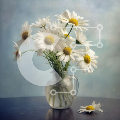 Intra Συλλεκτικό Ξύλινο Παζλ Plywood  4mm - Όμορφη εικόνα με λευκές μαργαρίτες σε ένα βάζο σε ένα τραπέζι Σε Ξύλινο Κουτί - Διαστάσεις: 10x10 cm – 25 κομμάτια - Image 1
