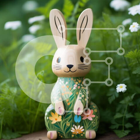 Intra Συλλεκτικό Ξύλινο Παζλ Plywood  4mm - Ξύλινο ειδώλιο λαγουδάκι σε φυσικό σκηνικό με λευκές μαργαρίτες Σε Ξύλινο Κουτί - Διαστάσεις: 10x10 cm – 25 κομμάτια - Image 1