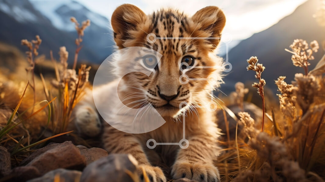 Intra Συλλεκτικό Ξύλινο Παζλ Plywood  4mm - Λιοντάρι που κάθεται σε βραχώδες έδαφος με βουνά στο φόντο Σε Ξύλινο Κουτί - Διαστάσεις: 10x10 cm – 25 κομμάτια