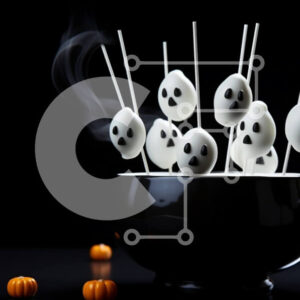 Intra Συλλεκτικό Ξύλινο Παζλ Plywood  4mm - Αποκριάτικα γλειφιτζούρια σε μαύρο μπολ με μπαστούνια Marshmallow Σε Ξύλινο Κουτί - Διαστάσεις Puzzle: 10x10 cm – 25 κομμάτια