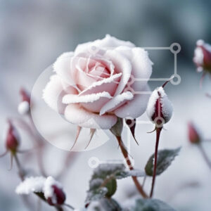 Intra Συλλεκτικό Ξύλινο Παζλ Plywood  4mm - Εκπληκτική εικόνα ενός ροζ τριαντάφυλλου καλυμμένου με χιόνι Σε Ξύλινο Κουτί - Διαστάσεις: 10x10 cm – 25 κομμάτια