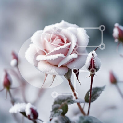 Intra Συλλεκτικό Ξύλινο Παζλ Plywood  4mm - Εκπληκτική εικόνα ενός ροζ τριαντάφυλλου καλυμμένου με χιόνι Σε Ξύλινο Κουτί - Διαστάσεις: 10x10 cm – 25 κομμάτια - Image 1