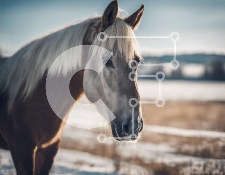 Intra Συλλεκτικό Ξύλινο Παζλ Plywood  4mm - Καφέ και άσπρο άλογο στο χιονισμένο πεδίο Σε Ξύλινο Κουτί - Διαστάσεις: 10x10 cm – 25 κομμάτια