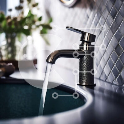 Intra Συλλεκτικό Ξύλινο Παζλ Plywood  4mm - Κομψός και μοντέρνος νιπτήρας μπάνιου με μπλε νιπτήρα και βρύση χρωμίου Σε Ξύλινο Κουτί - Διαστάσεις Puzzle: 10x10 cm – 25 κομμάτια - Image 1