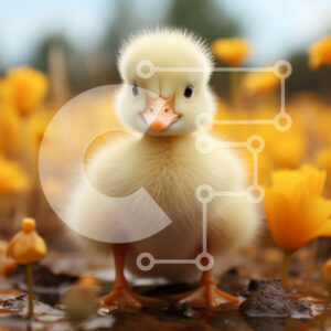 Intra Συλλεκτικό Ξύλινο Παζλ Plywood  4mm - Χαριτωμένο μωρό πάπια που στέκεται στο πεδίο των κίτρινων λουλουδιών Σε Ξύλινο Κουτί - Διαστάσεις: 10x10 cm – 25 κομμάτια