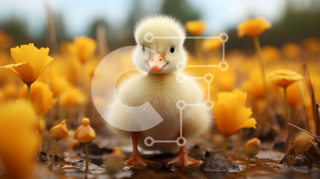 Intra Συλλεκτικό Ξύλινο Παζλ Plywood  4mm - Χαριτωμένο μωρό πάπια που στέκεται στο πεδίο των κίτρινων λουλουδιών Σε Ξύλινο Κουτί - Διαστάσεις: 10x10 cm – 25 κομμάτια