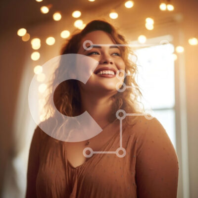 Intra Συλλεκτικό Ξύλινο Παζλ Plywood  4mm - Άνετη εικόνα μιας χαμογελαστής γυναίκας μπροστά από το παράθυρο με τα φώτα χορδών Σε Ξύλινο Κουτί - Διαστάσεις Puzzle: 10x10 cm – 25 κομμάτια - Image 1