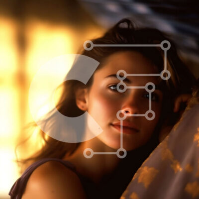 Intra Συλλεκτικό Ξύλινο Παζλ Plywood  4mm - Σοβαρή νεαρή γυναίκα με καστανά μαλλιά και μάτια σε ένα κρεβάτι Σε Ξύλινο Κουτί - Διαστάσεις Puzzle: 10x10 cm – 25 κομμάτια - Image 1