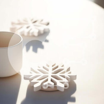 Intra Συλλεκτικό Ξύλινο Παζλ Plywood  4mm - Σουβέρ Λευκού Κυπέλλου και νιφάδων χιονιού σε ένα τραπέζι Σε Ξύλινο Κουτί - Διαστάσεις Puzzle: 10x10 cm – 25 κομμάτια - Image 1