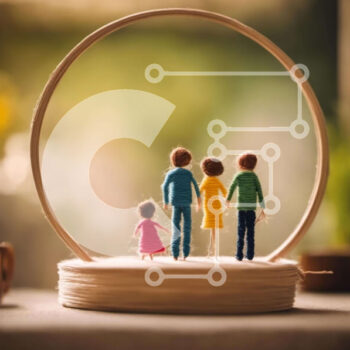 Intra Συλλεκτικό Ξύλινο Παζλ Plywood  4mm - Μινιατούρα Τετραμελής Οικογένεια σε τσέρκι κεντήματος Σε Ξύλινο Κουτί - Διαστάσεις Puzzle: 10x10 cm – 25 κομμάτια - Image 1