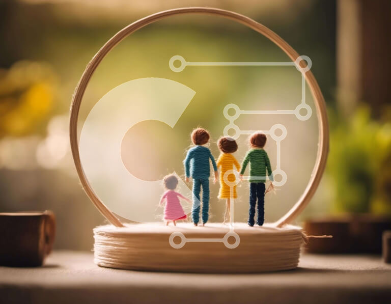 Intra Συλλεκτικό Ξύλινο Παζλ Plywood  4mm - Μινιατούρα Τετραμελής Οικογένεια σε τσέρκι κεντήματος Σε Ξύλινο Κουτί - Διαστάσεις Puzzle: 10x10 cm – 25 κομμάτια