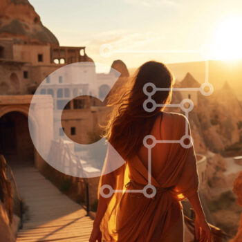 Intra Συλλεκτικό Ξύλινο Παζλ Plywood  4mm - Γυναίκα που περπατά προς το ηλιοβασίλεμα στην Καππαδοκία, Τουρκία Σε Ξύλινο Κουτί - Διαστάσεις Puzzle: 10x10 cm – 25 κομμάτια - Image 1