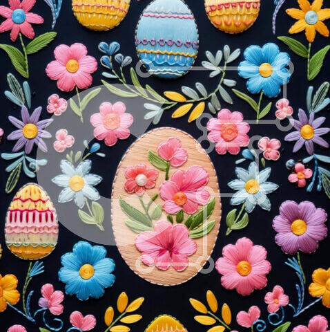 Intra Συλλεκτικό Ξύλινο Παζλ Plywood 4mm - Πολύχρωμο κεντημένο λουλούδι Πασχαλινό αυγό σε μαύρο φόντο Σε Ξύλινο Κουτί - Διαστάσεις: 10x10 cm – 25 κομμάτια - Image 1