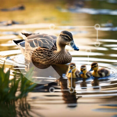 Intra Συλλεκτικό Ξύλινο Παζλ Plywood 4mm - Μητέρα πάπια και παπάκια που κολυμπούν στο νερό Σε Ξύλινο Κουτί - Διαστάσεις: 10x10 cm – 25 κομμάτια - Image 1