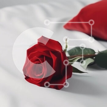 Intra Συλλεκτικό Ξύλινο Παζλ Plywood  4mm - Ρομαντικό κόκκινο τριαντάφυλλο σε λευκά μαξιλάρια Σε Ξύλινο Κουτί - Διαστάσεις Puzzle: 10x10 cm – 25 κομμάτια - Image 1