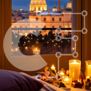 Intra Συλλεκτικό Ξύλινο Παζλ Plywood  4mm - Ρομαντικό υπνοδωμάτιο με θέα στην πόλη τη νύχτα Σε Ξύλινο Κουτί - Διαστάσεις Puzzle: 10x10 cm – 25 κομμάτια