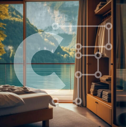 Intra Συλλεκτικό Ξύλινο Παζλ Plywood  4mm - Χαλαρωτικό υπνοδωμάτιο με θέα στη Γαληνή λίμνη Σε Ξύλινο Κουτί - Διαστάσεις Puzzle: 10x10 cm – 25 κομμάτια - Image 1