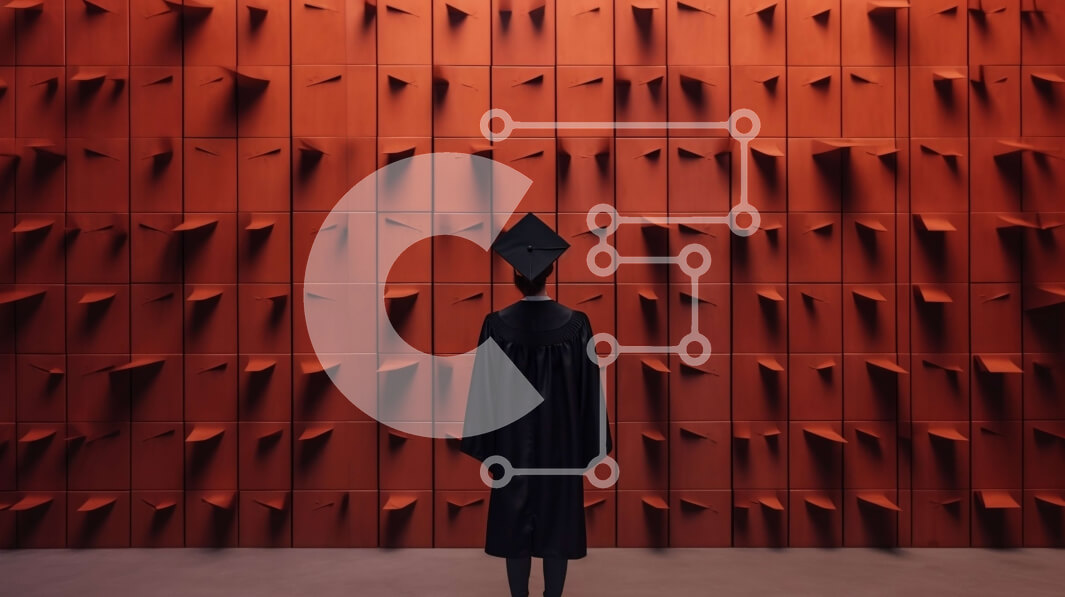 Intra Συλλεκτικό Ξύλινο Παζλ Plywood  4mm - Κομψό φόρεμα αποφοίτησης σε φόντο τοίχου κόκκινου τριγώνου Σε Ξύλινο Κουτί - Διαστάσεις Puzzle: 10x10 cm – 25 κομμάτια