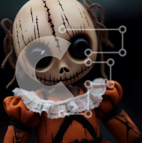 Intra Συλλεκτικό Ξύλινο Παζλ Plywood  4mm - Χαμογελαστή κούκλα σε πορτοκαλί φόρεμα με ασπρόμαυρα μάτια Σε Ξύλινο Κουτί - Διαστάσεις Puzzle: 10x10 cm – 25 κομμάτια - Image 1