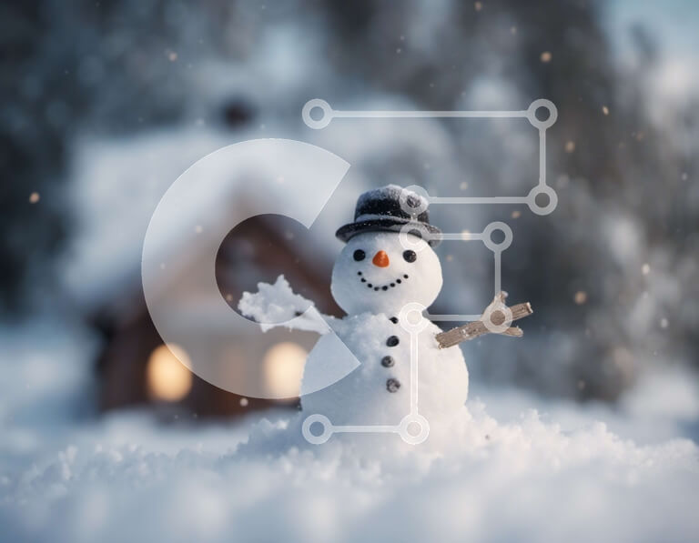 Intra Συλλεκτικό Ξύλινο Παζλ Plywood  4mm - Χιονάνθρωπος που στέκεται μπροστά από ένα χειμερινό σπίτι Σε Ξύλινο Κουτί - Διαστάσεις Puzzle: 10x10 cm – 25 κομμάτια