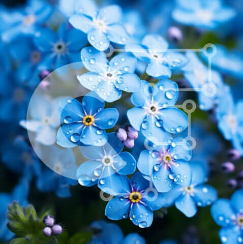 Intra Συλλεκτικό Ξύλινο Παζλ Plywood  4mm - Όμορφη κινηματογράφηση σε πρώτο πλάνο μπλε λουλουδιών με σταγονίδια νερού Σε Ξύλινο Κουτί - Διαστάσεις: 10x10 cm – 25 κομμάτια - Image 1