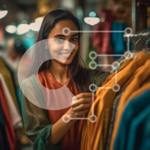 Intra Συλλεκτικό Ξύλινο Παζλ Plywood  4mm - Γυναίκα που κοιτάζει τα ρούχα σε ένα ράφι σε ένα κατάστημα ρούχων Σε Ξύλινο Κουτί - Διαστάσεις Puzzle: 10x10 cm – 25 κομμάτια