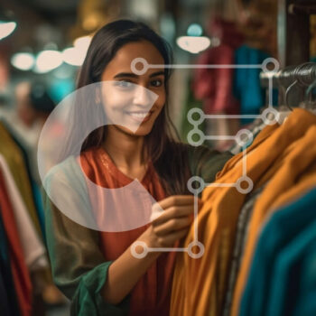 Intra Συλλεκτικό Ξύλινο Παζλ Plywood  4mm - Γυναίκα που κοιτάζει τα ρούχα σε ένα ράφι σε ένα κατάστημα ρούχων Σε Ξύλινο Κουτί - Διαστάσεις Puzzle: 10x10 cm – 25 κομμάτια - Image 1