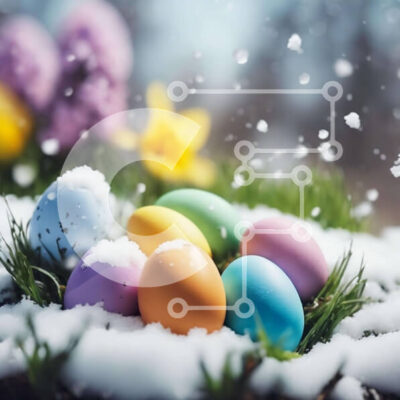 Intra Συλλεκτικό Ξύλινο Παζλ Plywood  4mm - Πολύχρωμα Πασχαλινά αυγά στο χιόνι με λουλούδια και γρασίδι Σε Ξύλινο Κουτί - Διαστάσεις: 10x10 cm – 25 κομμάτια - Image 1