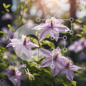 Intra Συλλεκτικό Ξύλινο Παζλ Plywood  4mm - Μωβ Clematis λουλούδια στο δάσος με το φως του ήλιου Σε Ξύλινο Κουτί - Διαστάσεις: 10x10 cm – 25 κομμάτια