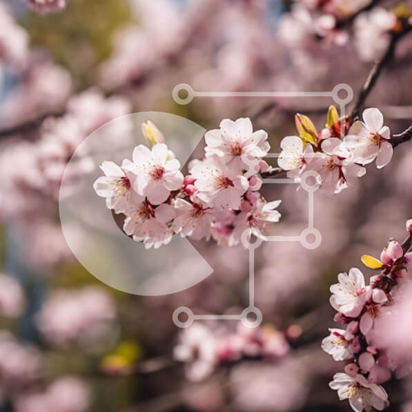 Intra Συλλεκτικό Ξύλινο Παζλ Plywood  4mm - Κοντινό πλάνο ροζ ανθών σε κλαδιά αμυγδαλιάς Σε Ξύλινο Κουτί - Διαστάσεις: 10x10 cm – 25 κομμάτια