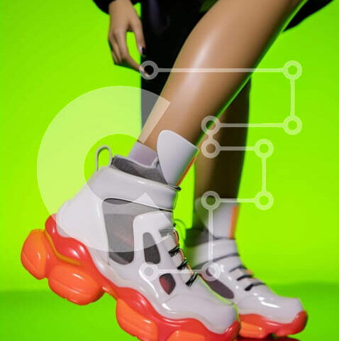 Intra Συλλεκτικό Ξύλινο Παζλ Plywood  4mm - Γυναίκα με λευκά αθλητικά παπούτσια με πορτοκαλί τόνους Σε Ξύλινο Κουτί - Διαστάσεις Puzzle: 10x10 cm – 25 κομμάτια - Image 1