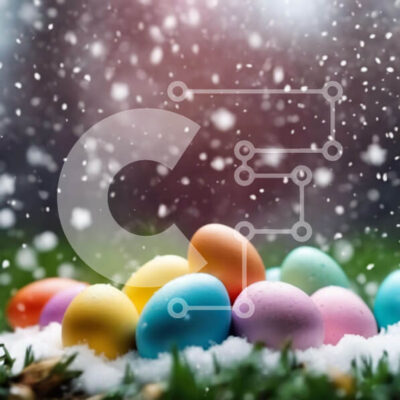 Intra Συλλεκτικό Ξύλινο Παζλ Plywood  4mm - Πολύχρωμα Πασχαλινά αυγά στη χιονισμένη σκηνή Σε Ξύλινο Κουτί - Διαστάσεις Puzzle: 10x10 cm – 25 κομμάτια - Image 1